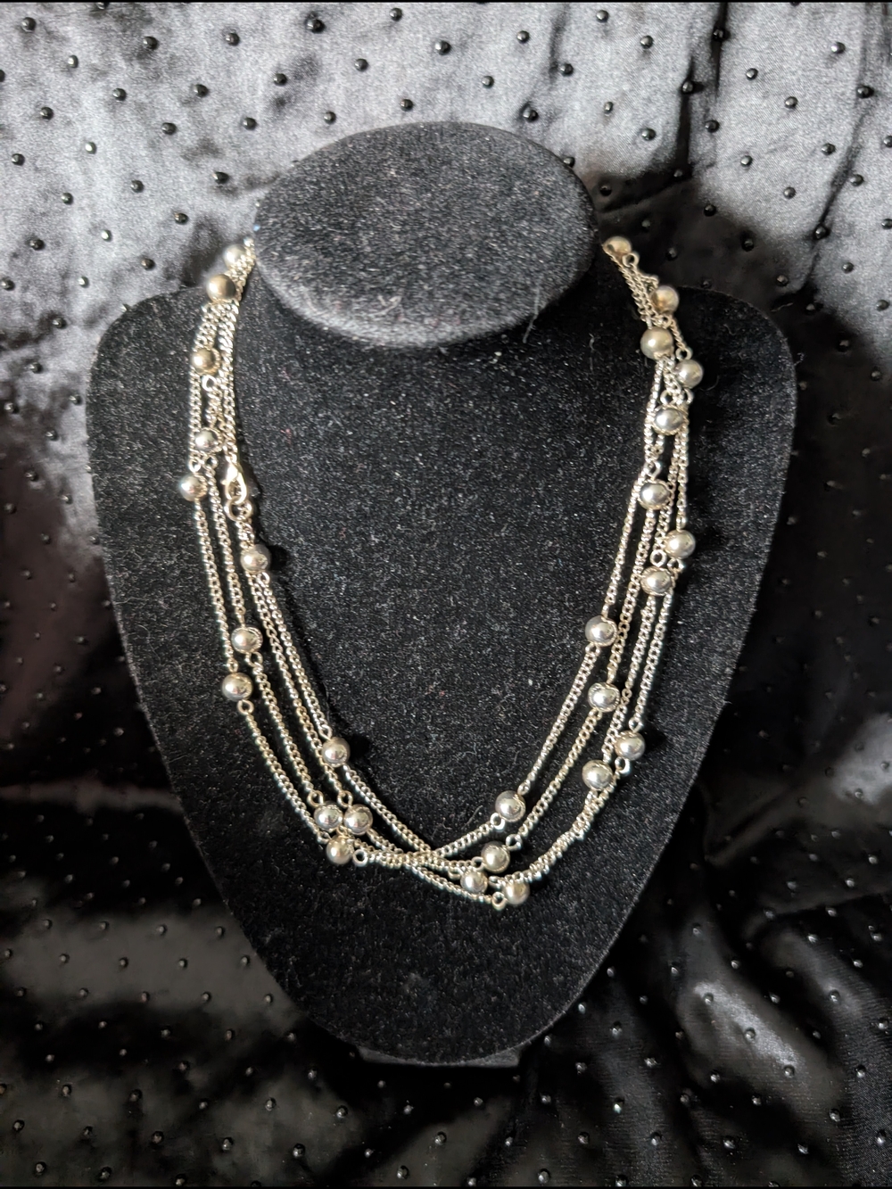 Vintage Silver-tone Strand Beaded Necklace - Women Jewelry #66